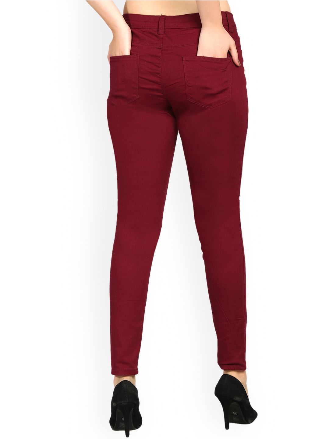 Kotty Women Maroon Skinny Fit High-Rise Clean Look Jeans