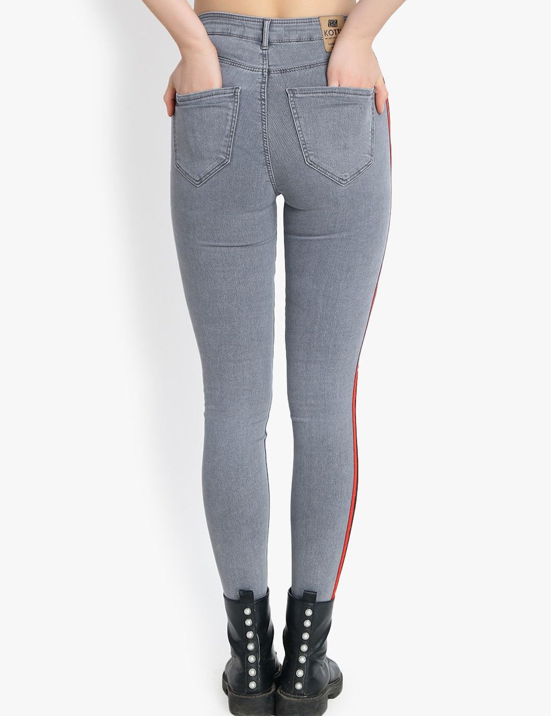 Kotty Women Grey Skinny Fit High-Rise Slash Knee Stretchable Jeans