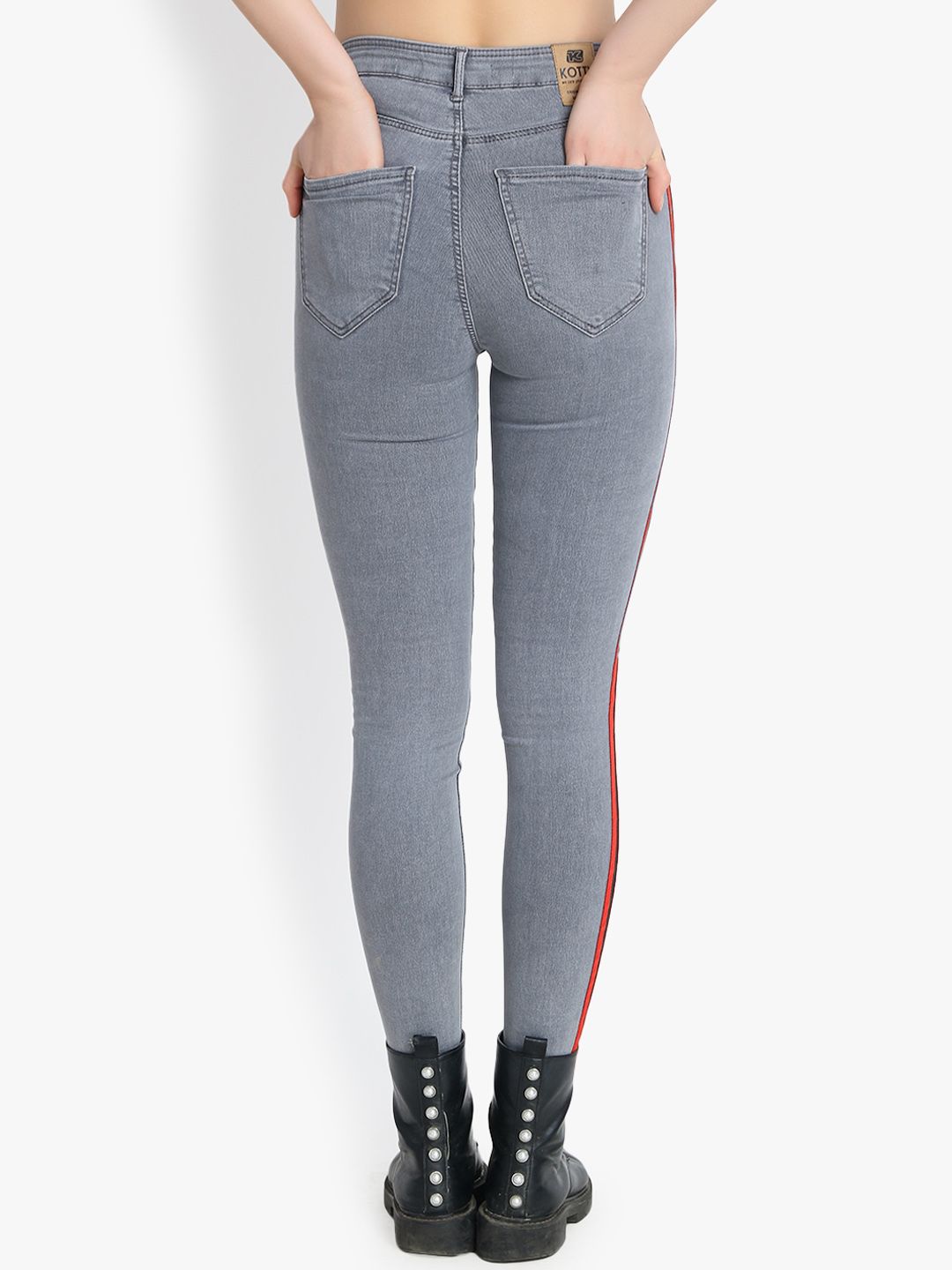 Kotty Women Grey Skinny Fit High-Rise Slash Knee Stretchable Jeans