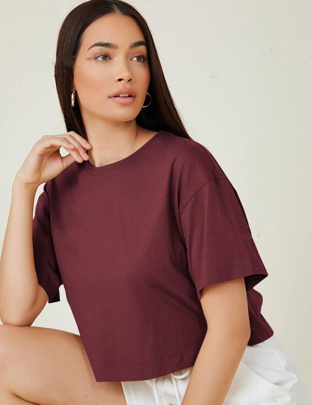 KOTTY Basics Round Neck Crop Oversized T-shirt