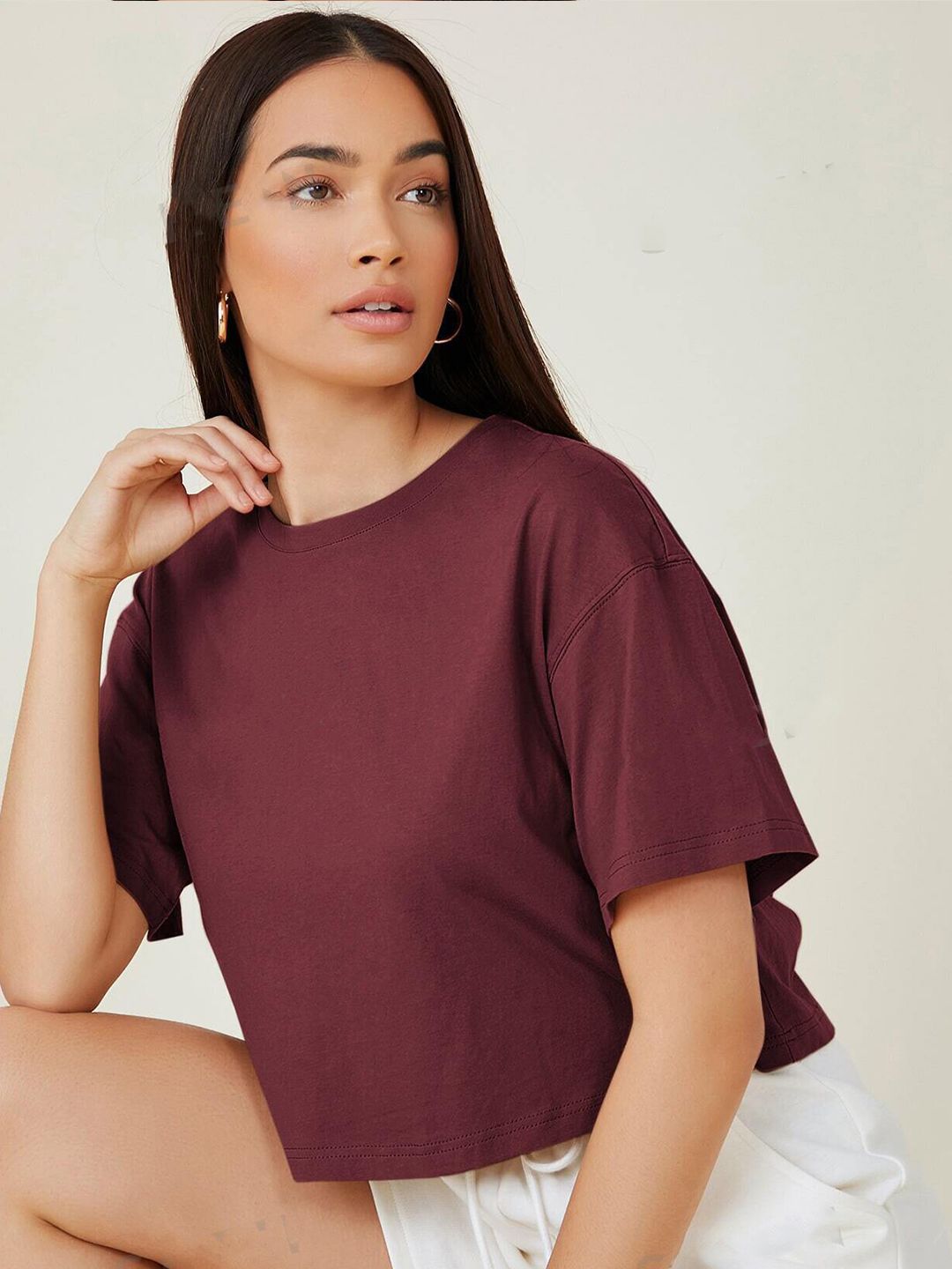 KOTTY Basics Round Neck Crop Oversized T-shirt