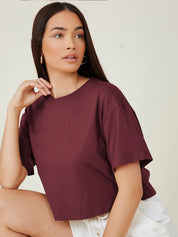 KOTTY Basics Round Neck Crop Oversized T-shirt
