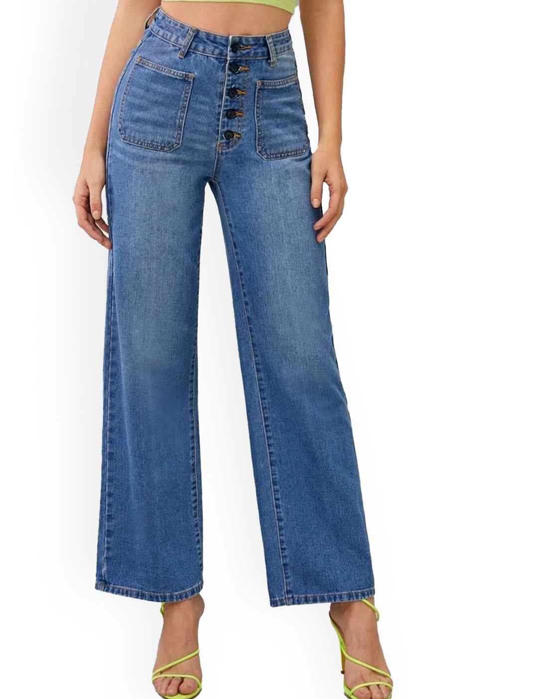 Kotty Women Straight Fit High-Rise Clean Look Light Fade Stretchable Jeans