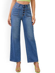 Kotty Women Straight Fit High-Rise Clean Look Light Fade Stretchable Jeans