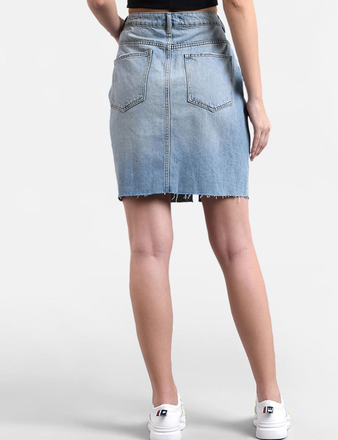 Kotty Women Blue Washed Denim Mini Straight Skirt