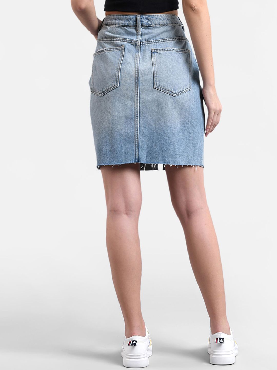 Kotty Women Blue Washed Denim Mini Straight Skirt
