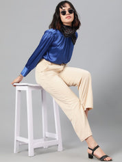 KOTTY BIZwear Women Beige Relaxed Straight Leg Fit High-Rise Easy Wash Trousers