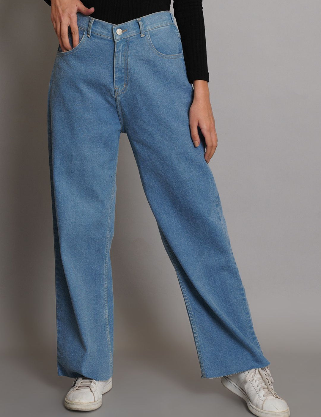 Kotty Women Jean Wide Leg High-Rise Light Fade Stretchable Jeans