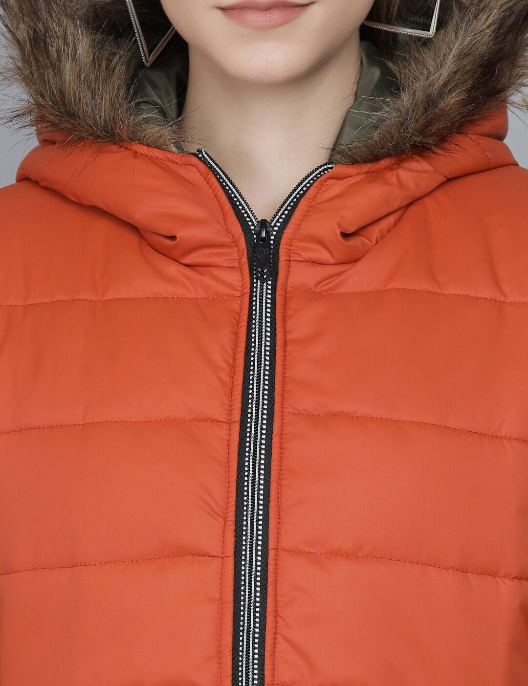 Kotty Women Orange Striped Lightweight Parka Jacket