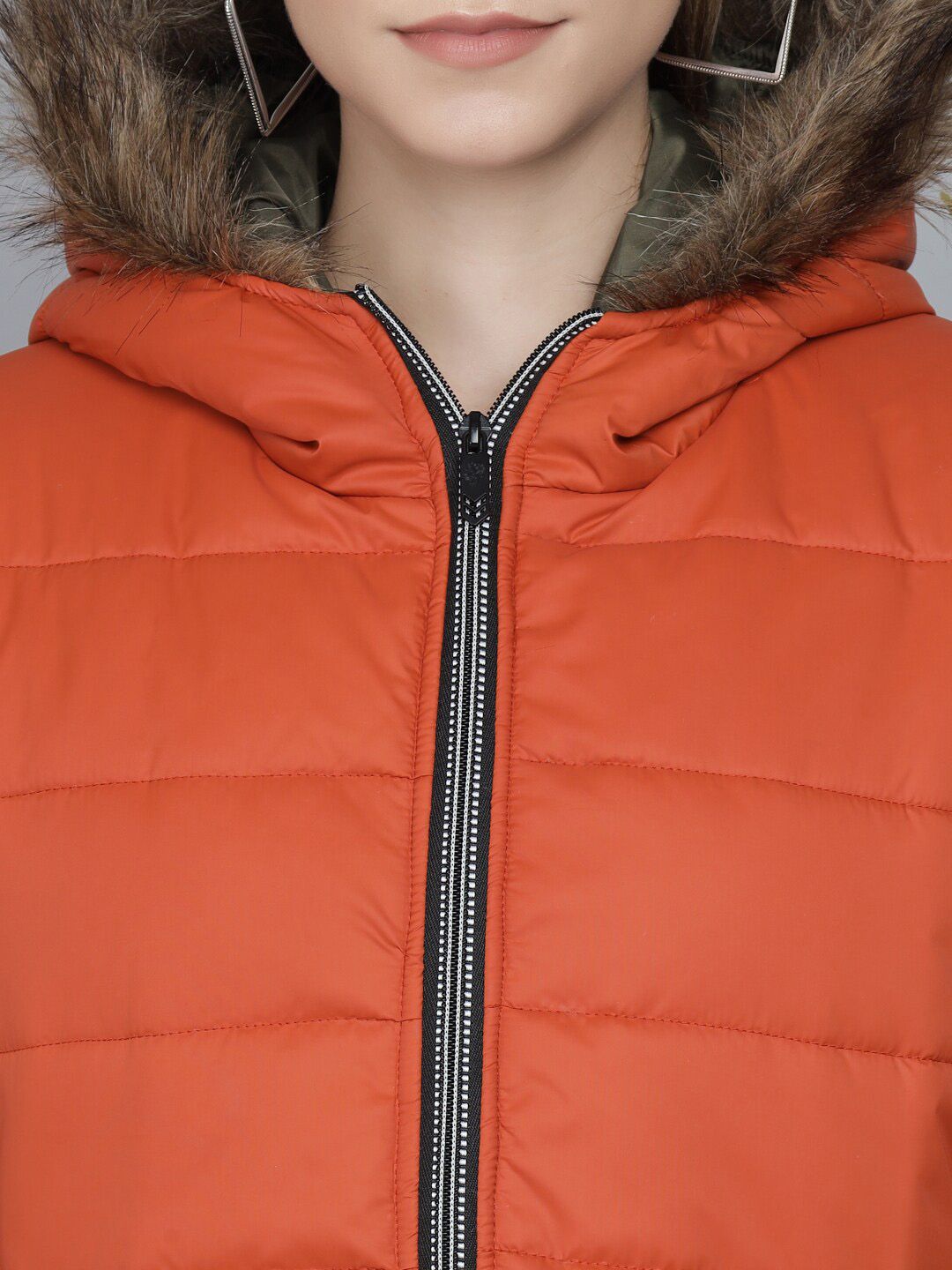 Kotty Women Orange Striped Lightweight Parka Jacket