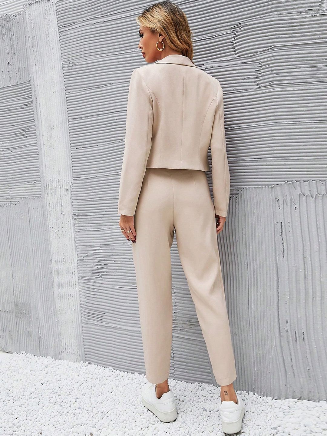 Kotty Beige Notched Lapel Collar Long Sleeves Blazer With Trouser