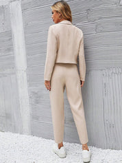 Kotty Beige Notched Lapel Collar Long Sleeves Blazer With Trouser
