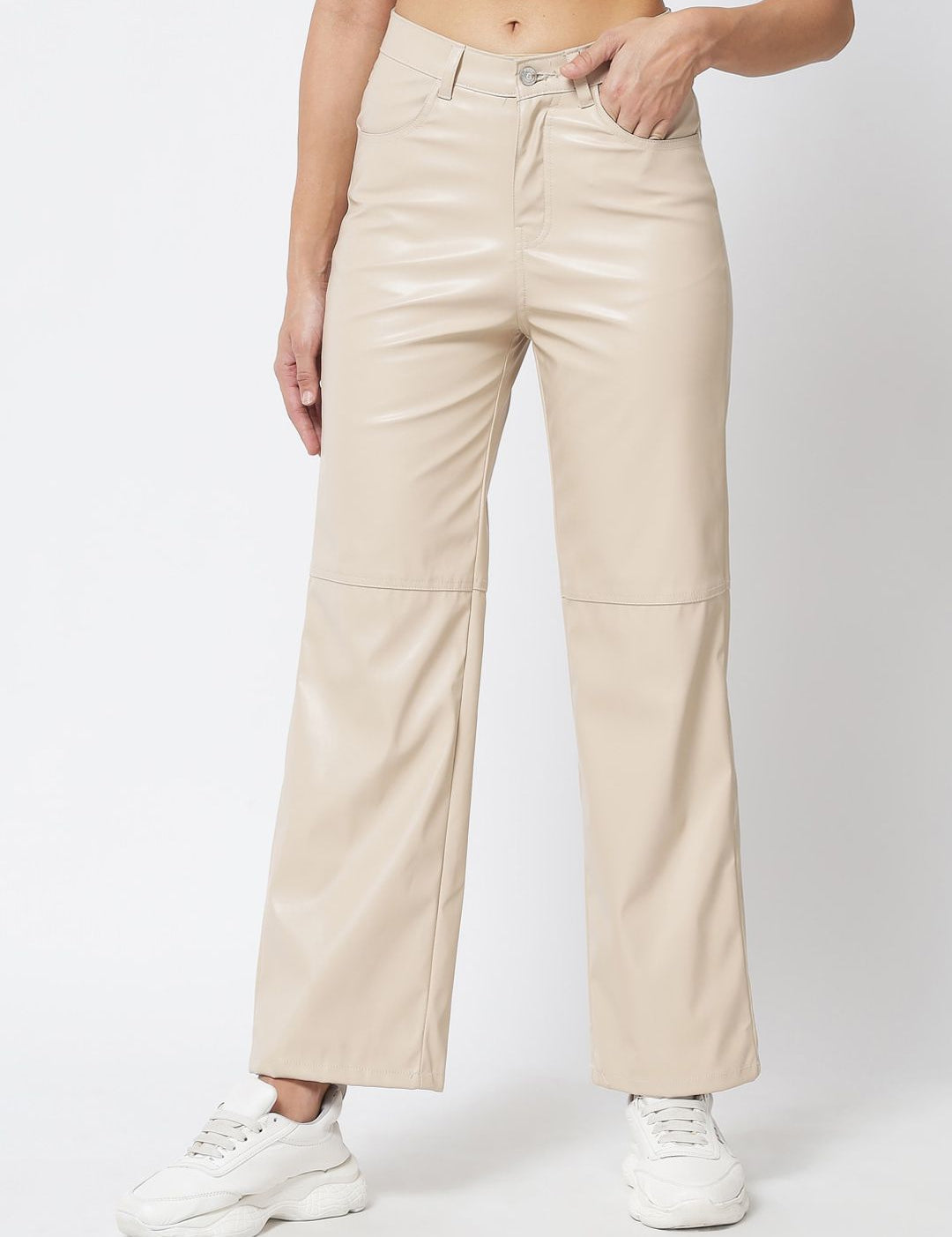 Kotty Women Cream-Coloured Relaxed Regular Fit Bootcut Trousers