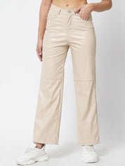 Kotty Women Cream-Coloured Relaxed Regular Fit Bootcut Trousers