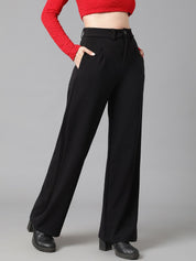 KOTTY BIZwear Women Relaxed Straight Leg High-Rise Easy Wash Straight Fit Parallel Trousers