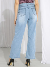 Kotty Women Blue Straight Fit High-Rise Light Fade Stretchable Jeans
