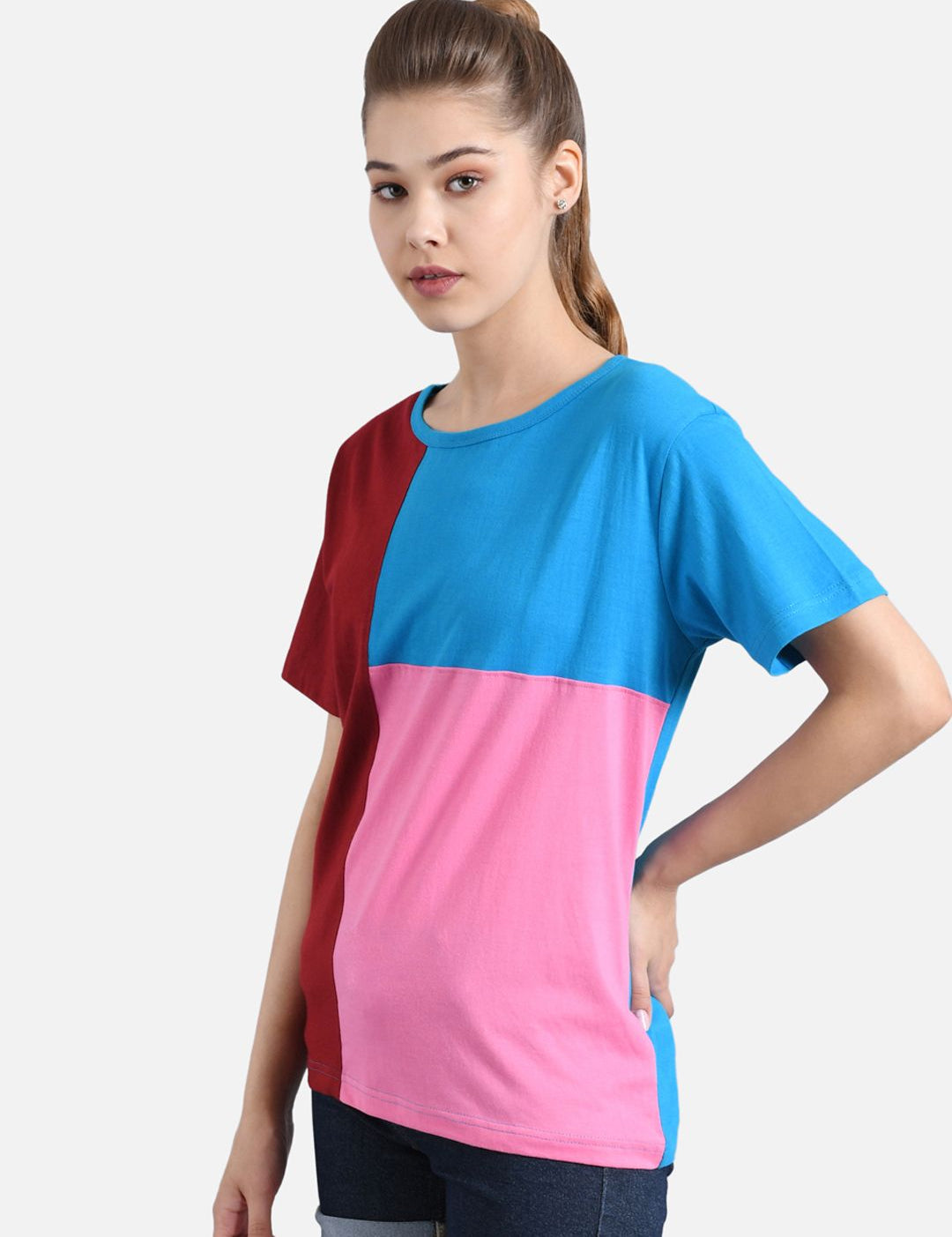 Kotty Women Multicoloured Colourblocked Round Neck T-shirt