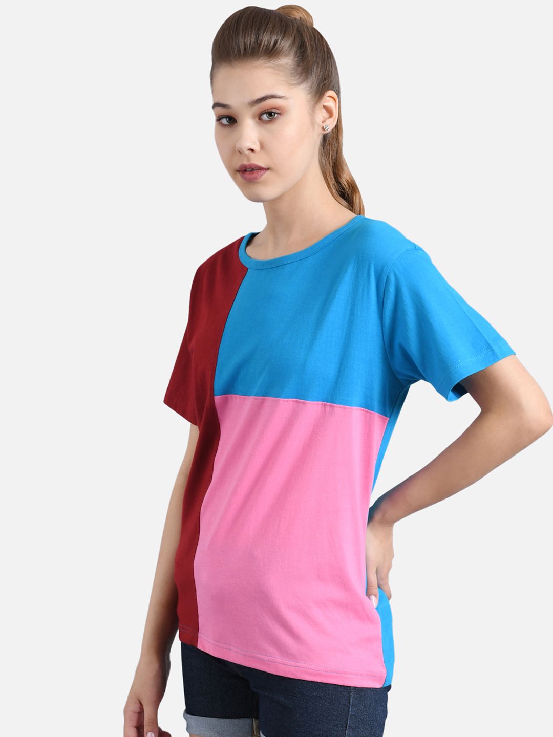 Kotty Women Multicoloured Colourblocked Round Neck T-shirt