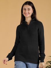 Kotty Women Ribbed Mock Collar Full Sleeve Pullover Sweaters