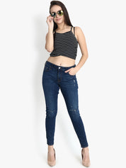 Kotty Women Navy Blue Skinny Fit Mid-Rise Slash Knee Jeans
