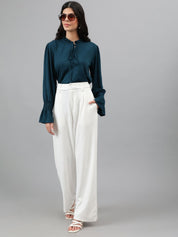 KOTTY BIZwear Tie-Up Neck Bell Sleeve Solid Top