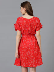 Kotty Printed Bell Sleeve Crepe A-Line Dress