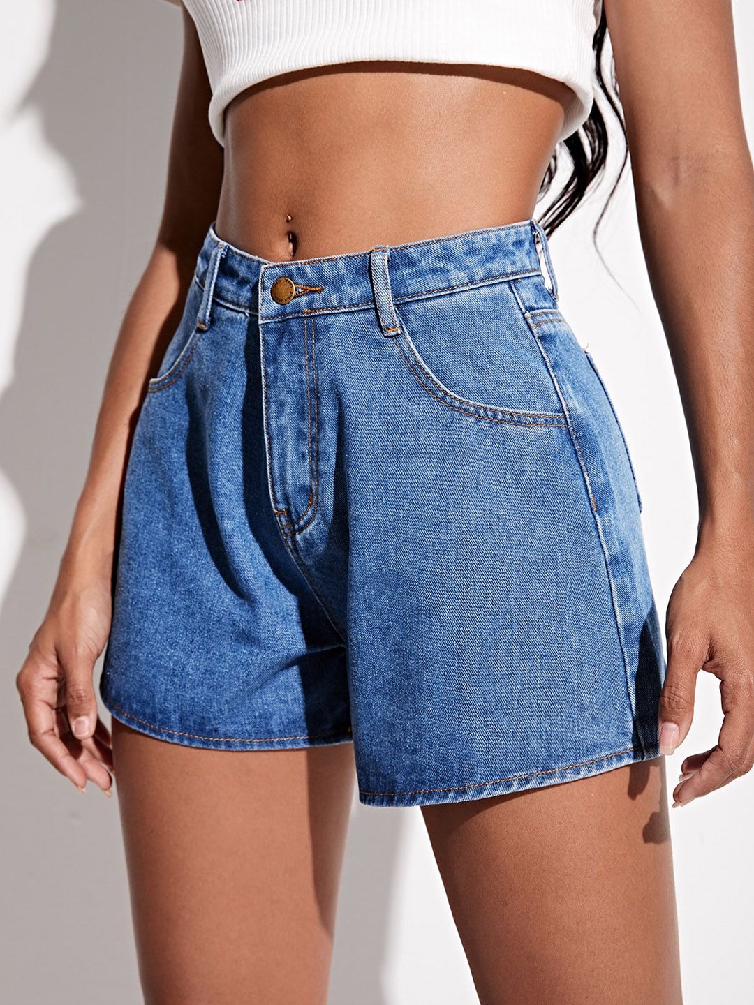 Stylecast X KOTTY Basics Women High-Rise Denim Shorts