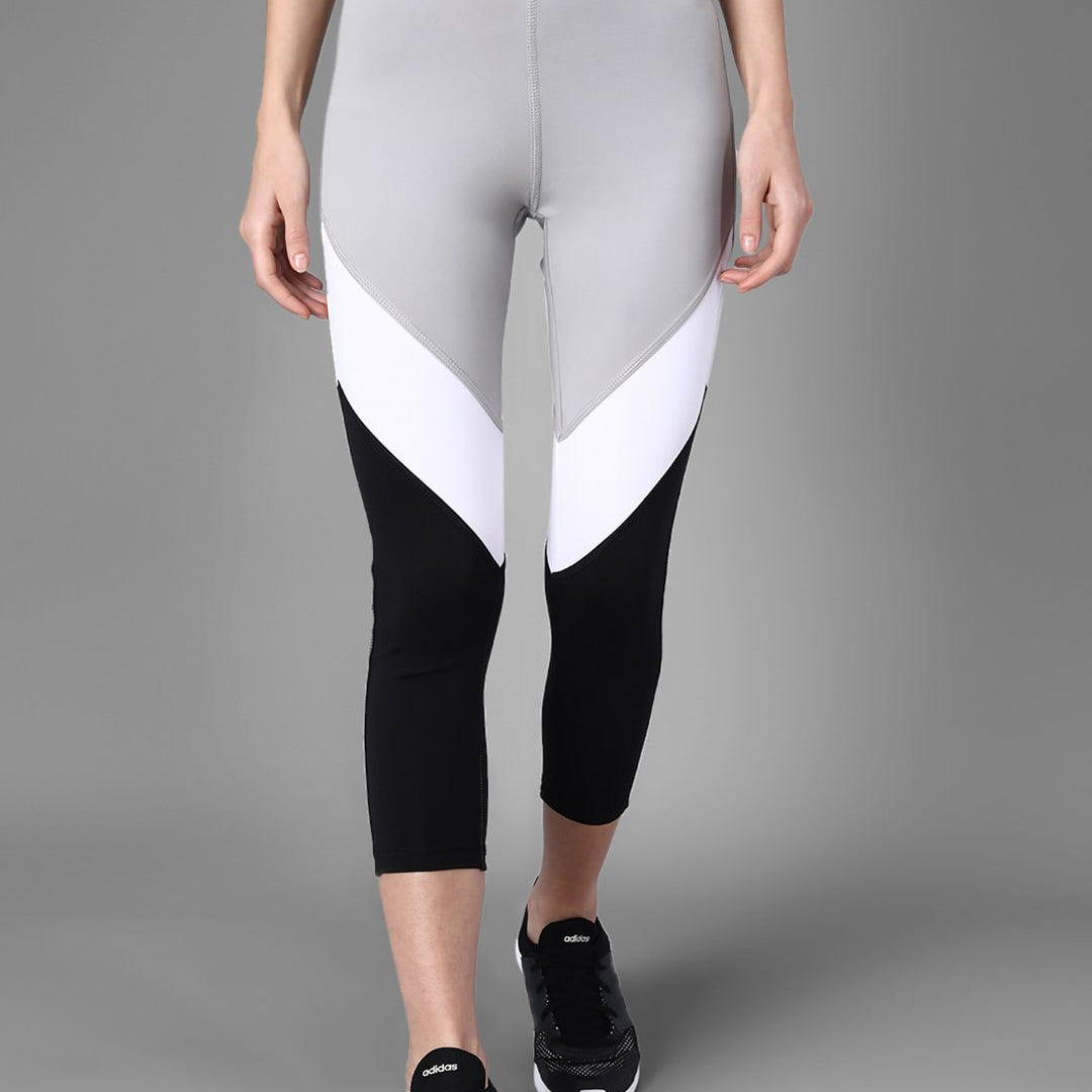 Kotty Women Black & Grey Colourblocked Running Tights