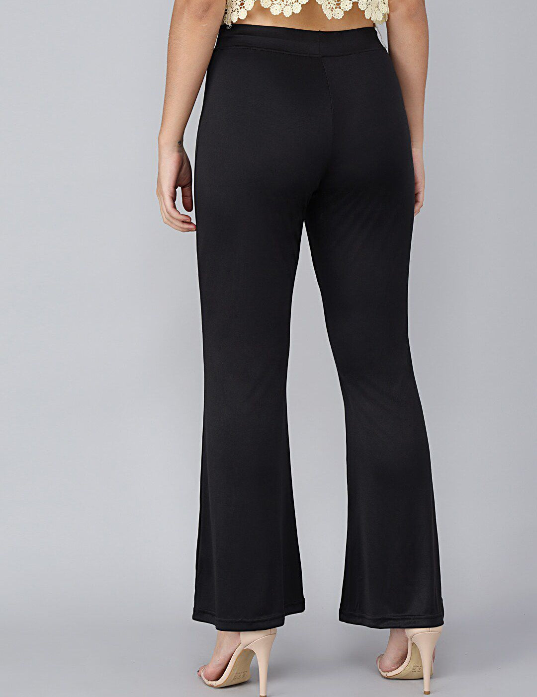 Kotty Women Black Solid Flared High-Rise Bootcut Trousers