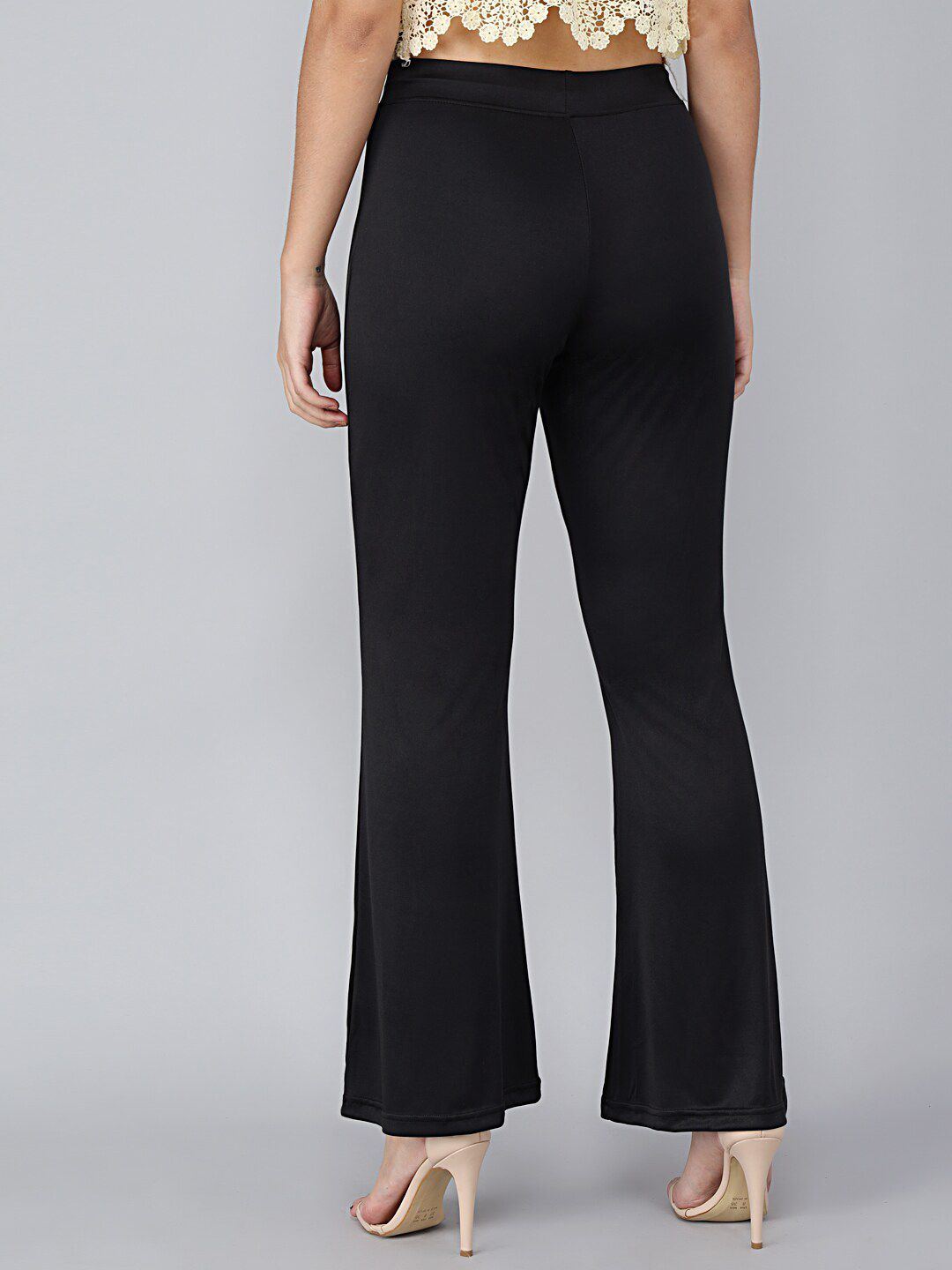 Kotty Women Black Solid Flared High-Rise Bootcut Trousers