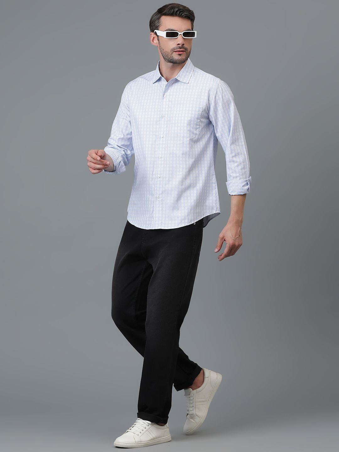 Kotty New Grid Tattersall Checks Spread Collar Casual Shirt