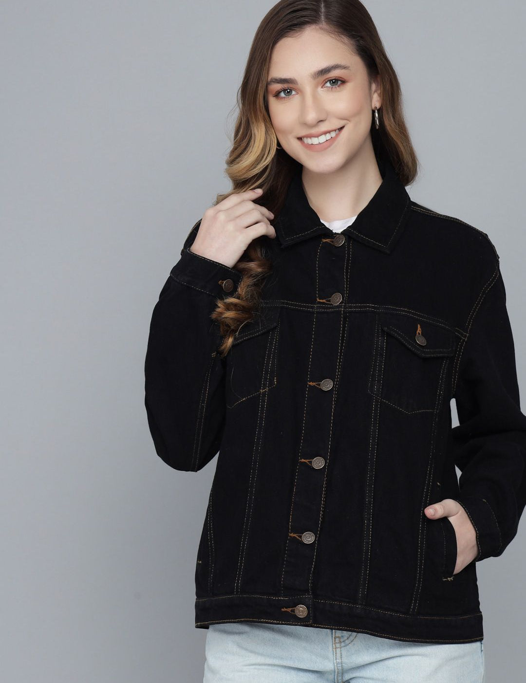Kotty Women Black Lightweight Cotton Denim Jacket