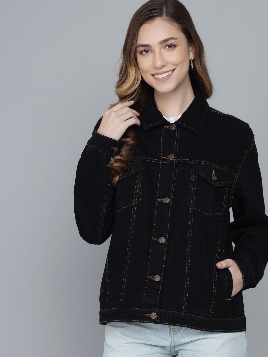 Kotty Women Black Lightweight Cotton Denim Jacket
