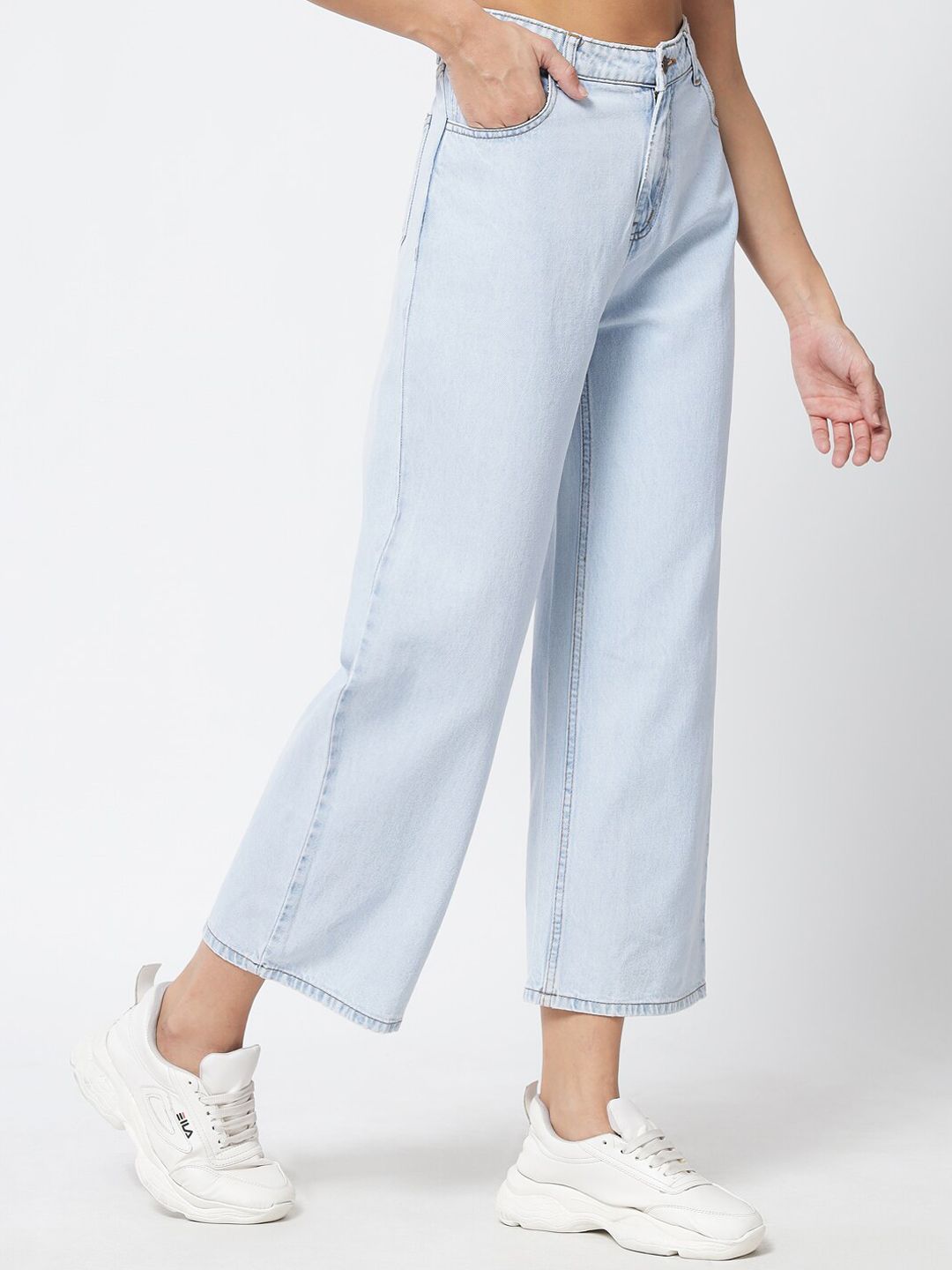 Kotty Women Blue Jean Straight Fit High-Rise Stretchable Cropped Jeans