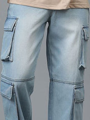 Kotty Men Jean Low-Rise Slash Knee Light Fade Stretchable Jeans