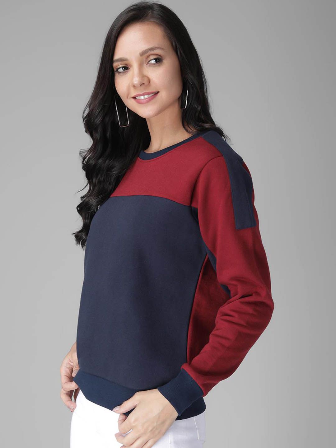 Kotty Women Maroon & Blue Colourblocked Sweatshirt