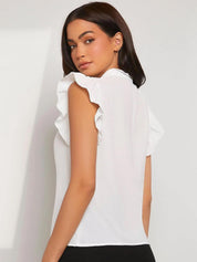 Kotty White Tie-Up Neck Flutter Sleeves Top