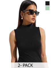 Kotty Pack of 2 Sleeveless High Neck Fitted Top