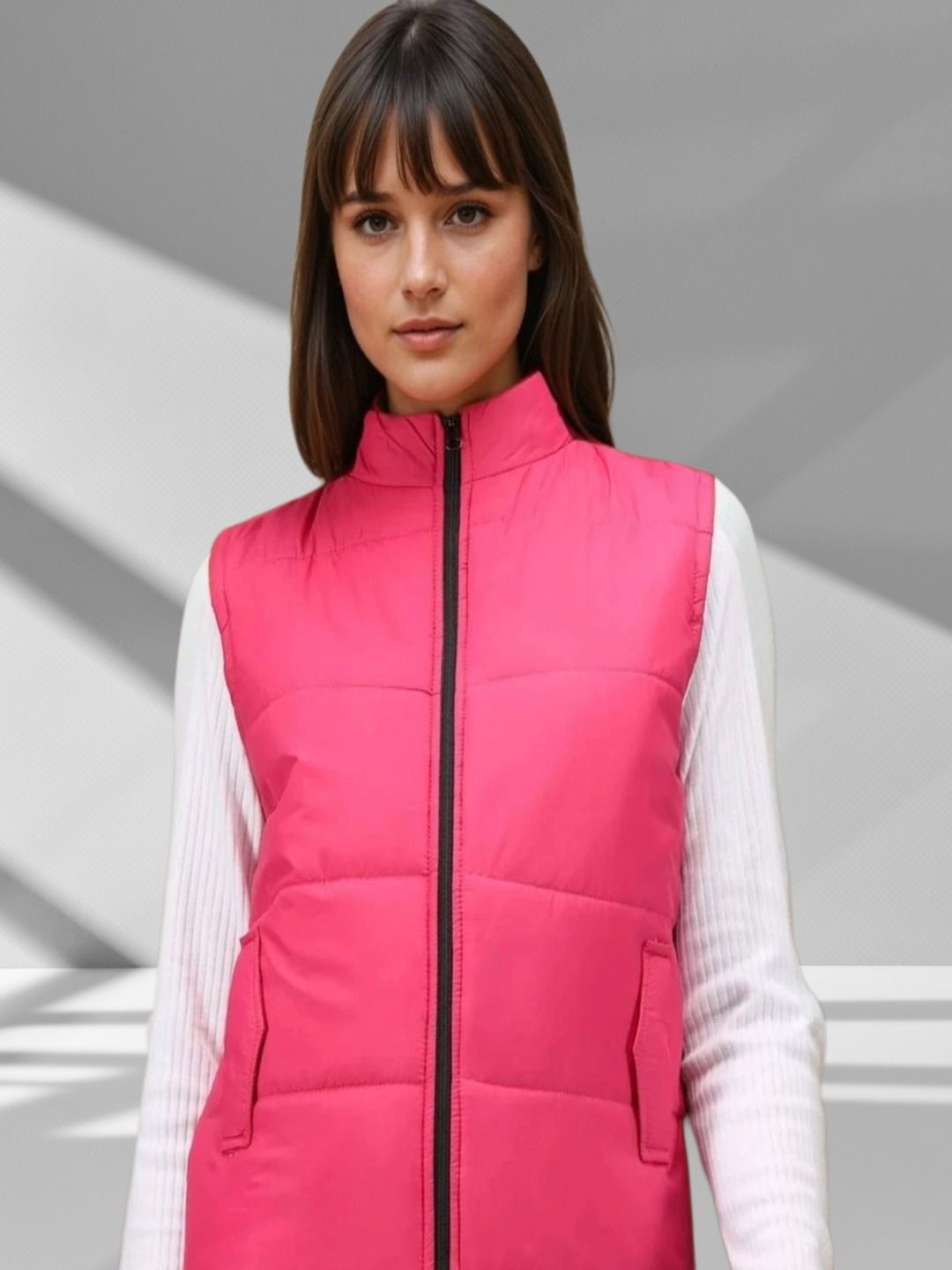 Kotty Women Stand Collar Solid Lightweight Gilet Jacket