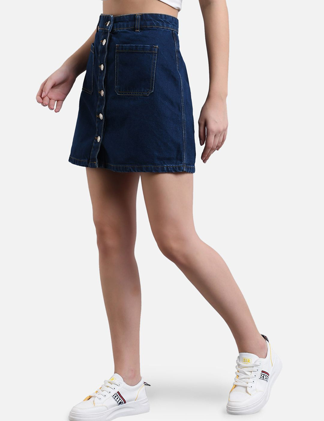 Kotty Women Navy Blue Solid Denim A-Line Mini Skirt