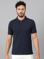 Kotty Navy Blue Polo Collar Cotton T-shirt