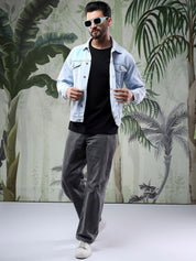 Kotty Men Solid Spread Collar Insulator Pure Cotton Denim Jacket