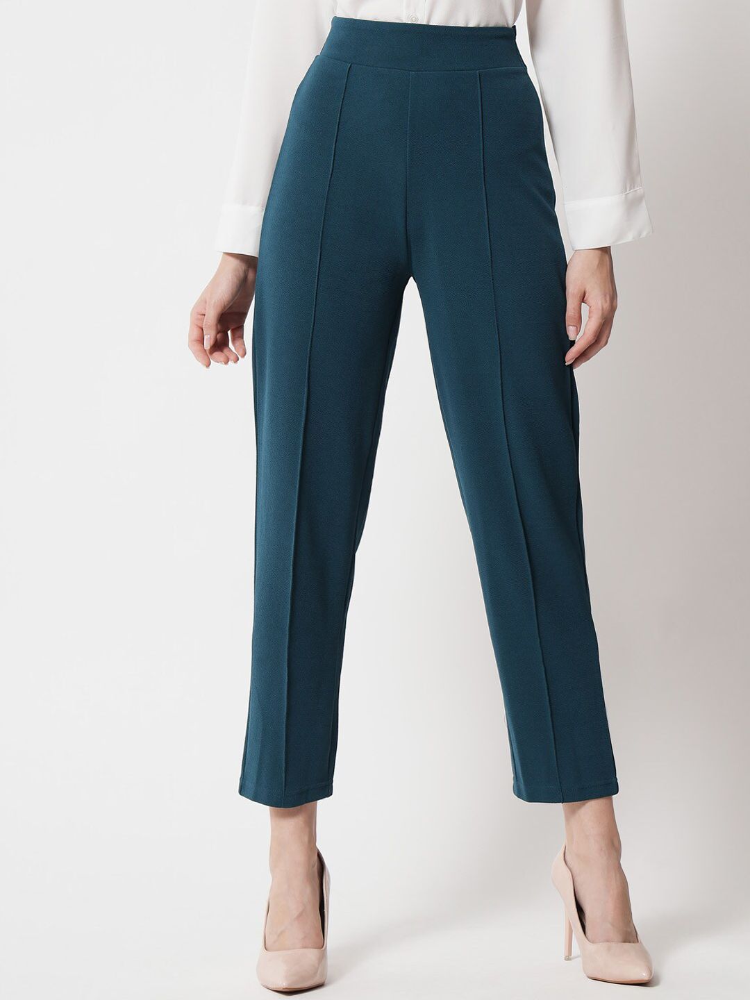 Kotty Women Green Relaxed Straight Fit High-Rise Easy Wash Trouser