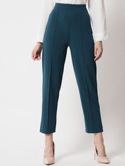 Kotty Women Green Relaxed Straight Fit High-Rise Easy Wash Trouser
