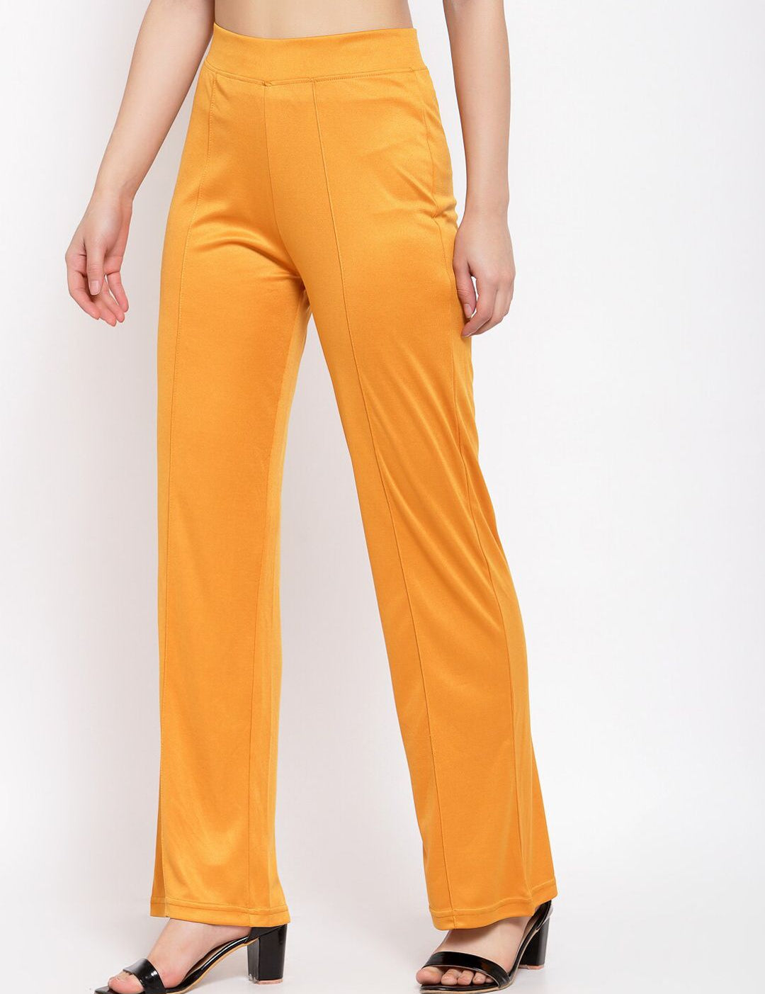 Kotty Women Yellow Flared High-Rise Parallel Trousers