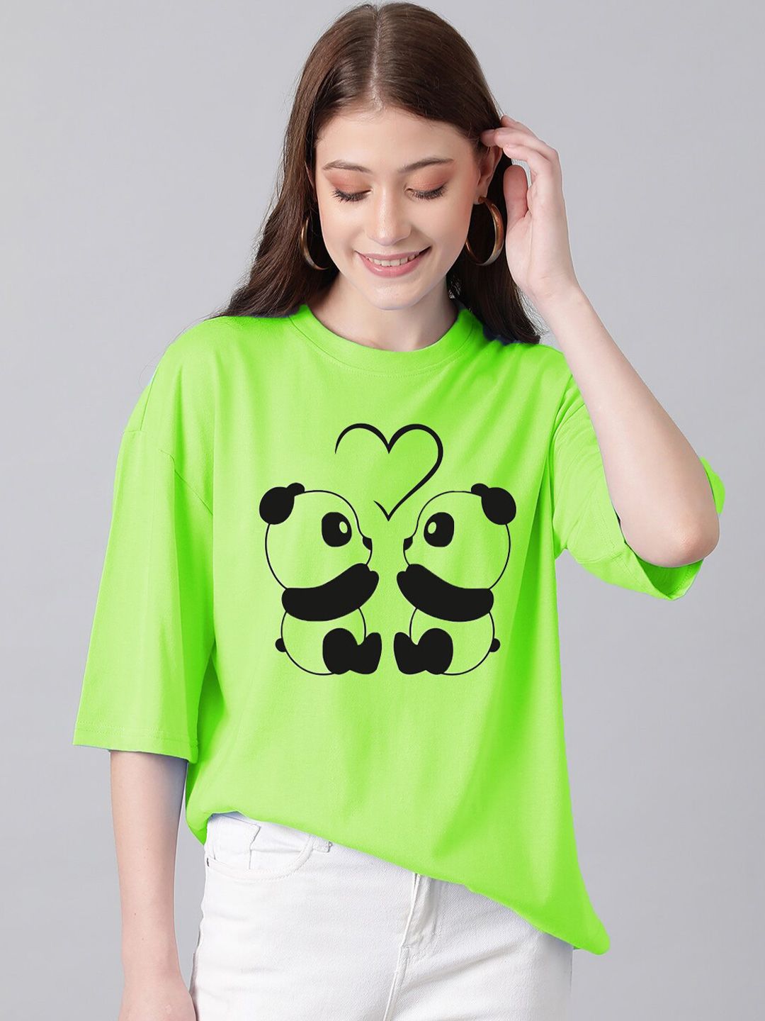 Kotty Graphic Printed Round Neck Drop-Shoulder Sleeves Oversized T-shirt