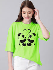 Kotty Graphic Printed Round Neck Drop-Shoulder Sleeves Oversized T-shirt