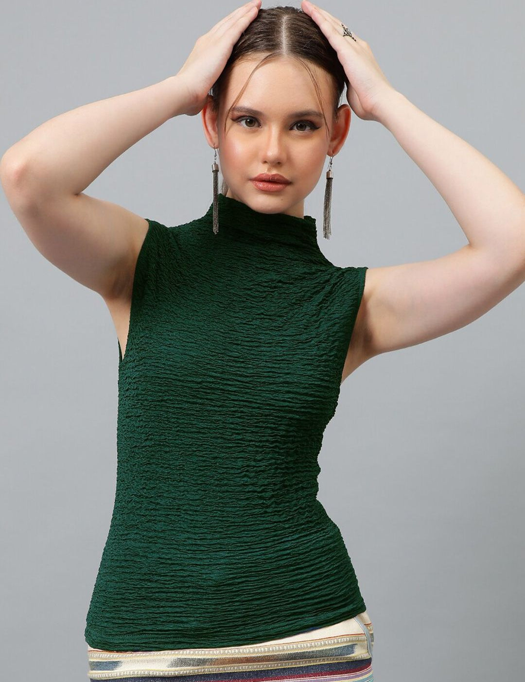 Kotty Green Self Design High Neck Fitted Top
