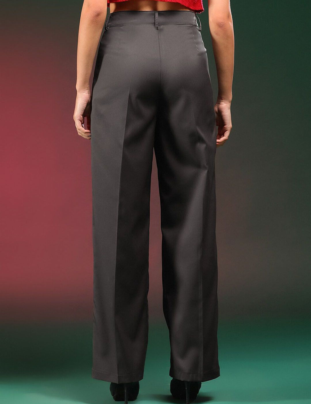 Stylecast X KOTTY BIZwear Women Relaxed Straight Leg Fit High-Rise Pleated Parallel Trouser