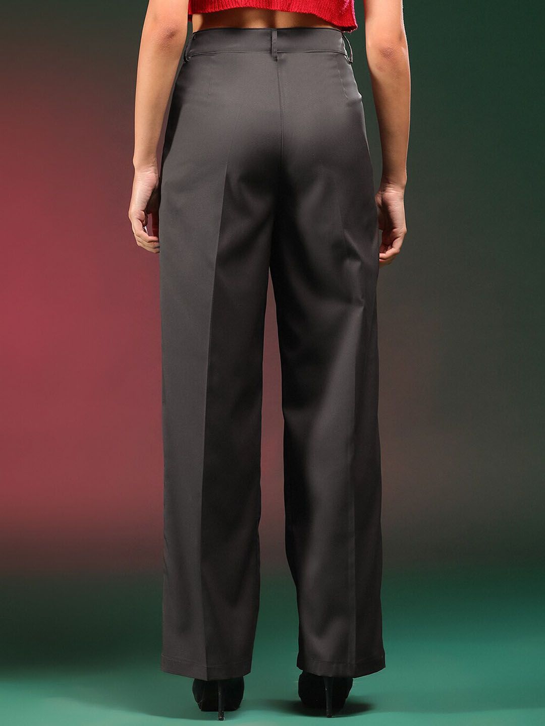 Stylecast X KOTTY BIZwear Women Relaxed Straight Leg Fit High-Rise Pleated Parallel Trouser